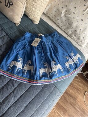Boden Blue Girls' Unicorn Embroidered Skater Skirt
